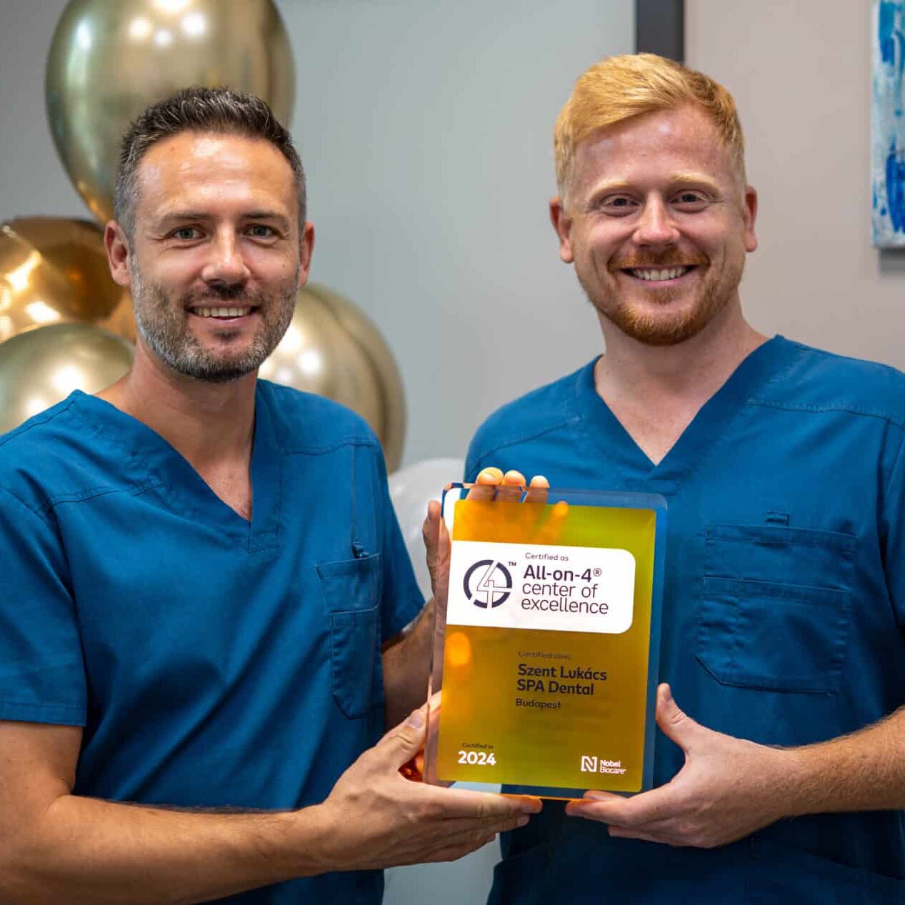 Dr. Ruszin Tamás és Dr. Nagy Róbert a Nobel Biocare All-on-4 Center of Excellence programjának elismerésével
